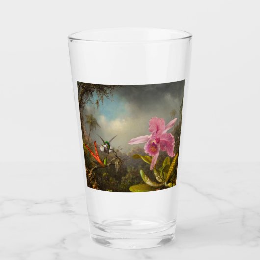Orchidee met twee kolibries kop glas (Voorkant)