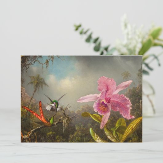 Orchidee met twee kolibries kop kaart (Staand voorkant)