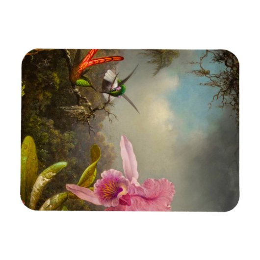 Orchidee met twee kolibries kop magneet (Horizontaal)