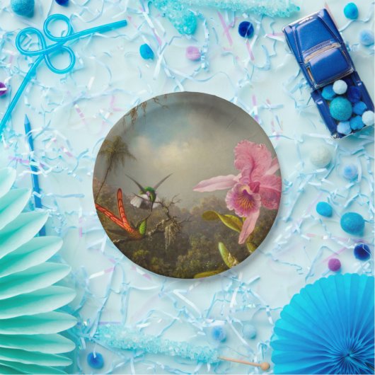 Orchidee met twee kolibries kop papieren bordje (Feest)