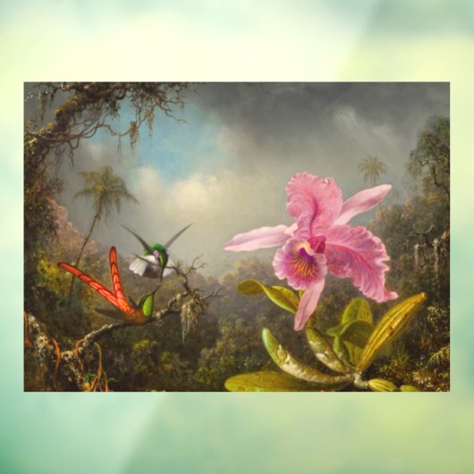 Orchidee met twee kolibries kop raamsticker (Vel 3)