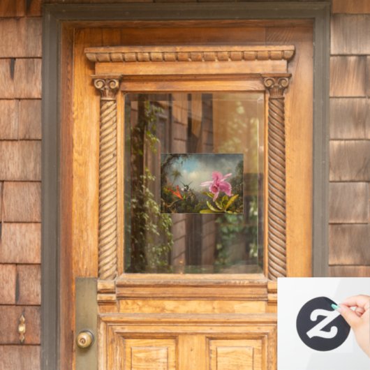 Orchidee met twee kolibries kop raamsticker (Huis Deur)