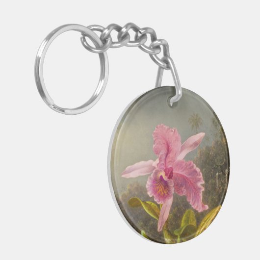 Orchidee met twee kolibries kop sleutelhanger (Voorkant Links)