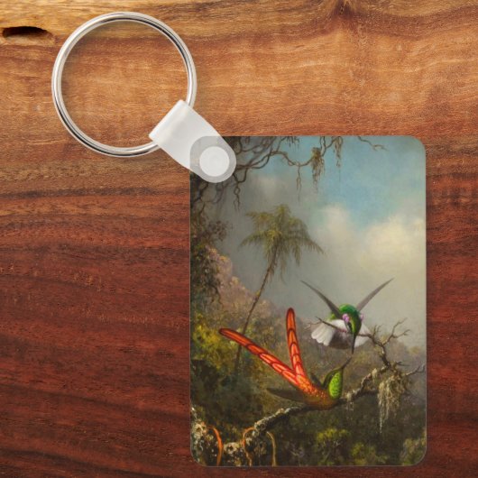 Orchidee met twee kolibries kop sleutelhanger (Voorkant)