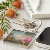 Orchidee met twee kolibries kop sleutelhanger (Voorkant Rechts)