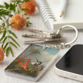 Orchidee met twee kolibries kop sleutelhanger (Voorkant Rechts)