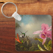Orchidee met twee kolibries kop sleutelhanger (Voorkant)