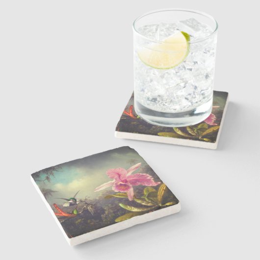 Orchidee met twee kolibries kop stenen onderzetter (Zijkant)