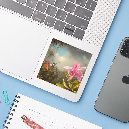 Orchidee met twee kolibries kop sticker (Laptop met iPhone)