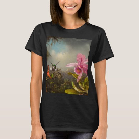 Orchidee met twee kolibries kop t-shirt (Voorkant)