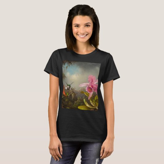 Orchidee met twee kolibries kop t-shirt (Voorkant volledig)
