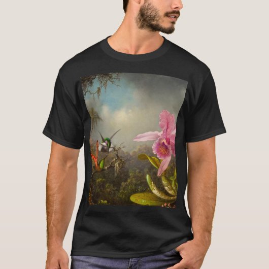 Orchidee met twee kolibries kop t-shirt (Voorkant)