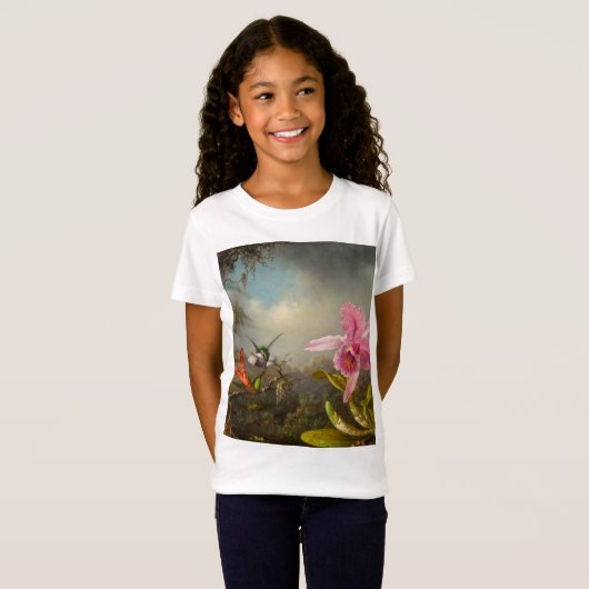 Orchidee met twee kolibries kop t-shirt (Voorkant volledig)