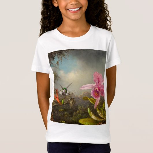 Orchidee met twee kolibries kop t-shirt (Voorkant)