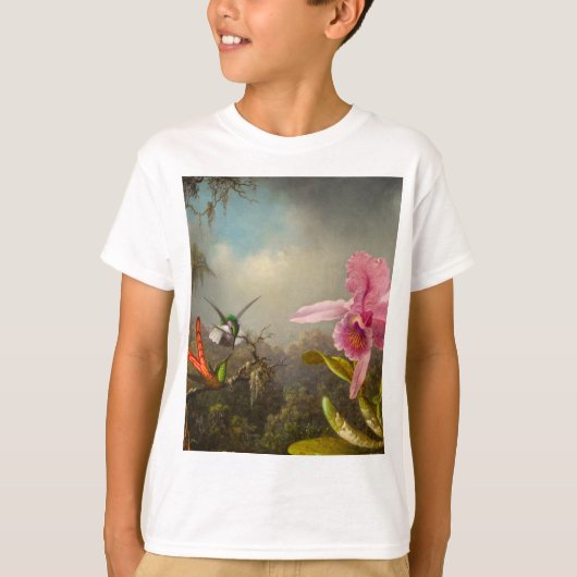 Orchidee met twee kolibries kop t-shirt (Voorkant)