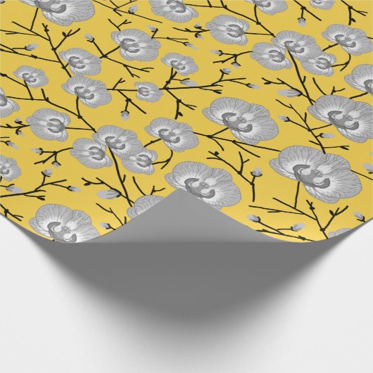 orchidee mosterdpatroon cadeaupapier (Hoek)