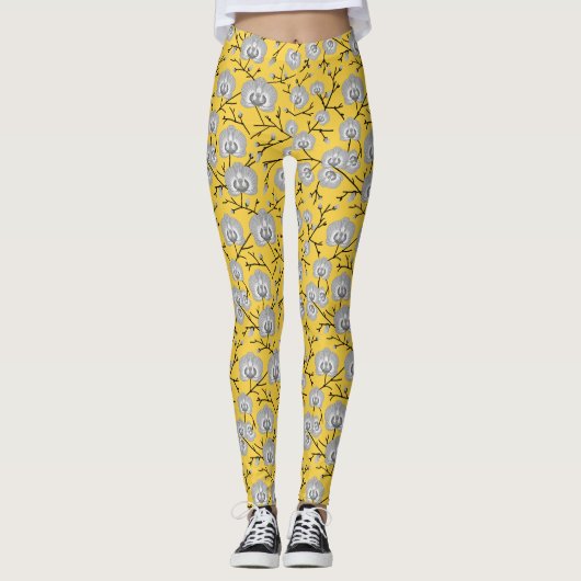 orchidee mosterdpatroon leggings (Voorkant)
