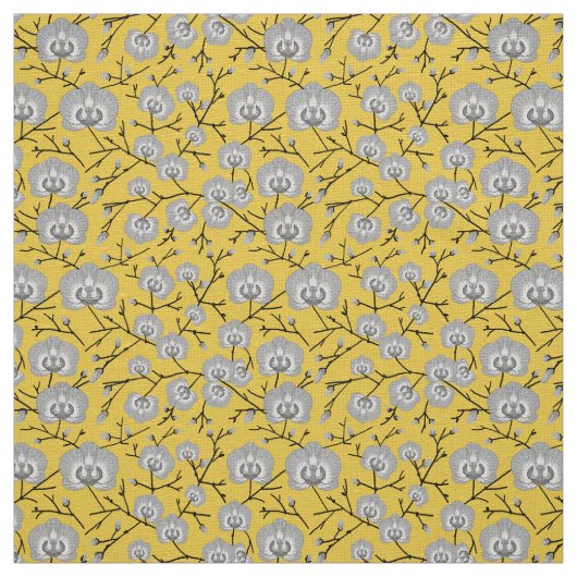 orchidee mosterdpatroon stof (Swatch)