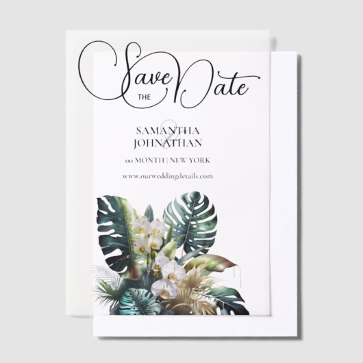 Orchidee oerwoud gebladerte tropisch bos save date vellum uitnodigingen (Offset)