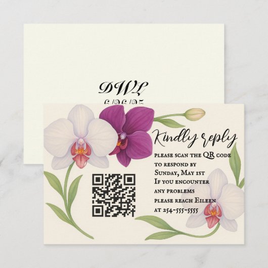 Orchidee Omhelzing QR Code RSVP Kaart (Voorkant / Achterkant)