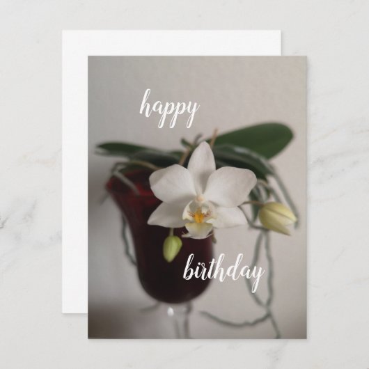 orchidee op verjaardagskaart van rood glas (Voorkant / Achterkant)