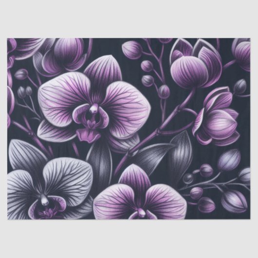 Orchidee Orchideeën Bloemen Zwart Paarse Moody Dec Tissuepapier (Voorkant)