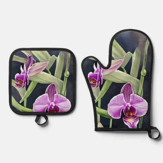 Orchidee Oven Mitt en Pot Holder set (Voorkant)
