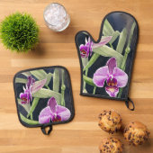 Orchidee Oven Mitt en Pot Holder set (Top down)