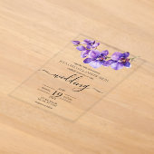 Orchidee paars en wit Script bruiloft Acryl Uitnodigingen (Laagn)