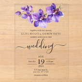 Orchidee paars en wit Script bruiloft Acryl Uitnodigingen (Voorkant)