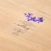 Orchidee paarse en witte Script bruiloft Acryl Uitnodigingen (Laagn)