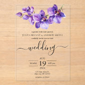 Orchidee paarse en witte Script bruiloft Acryl Uitnodigingen (Voorkant)