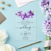 Orchidee paarse en witte Script bruiloft Acryl Uitnodigingen (Insitu (Huwelijk))