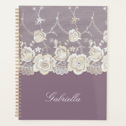 Orchidee Paarse Witte kant Bloemen Planner (Voorkant)