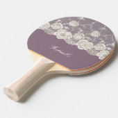 Orchidee Paarse Witte kant Bloemen Tafeltennisbatje (Voorkant Gekanteld)