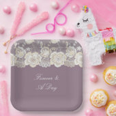 Orchidee Paarse Witte Lace Bloemen Huwelijk Papieren Bordje (Feest)