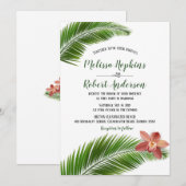 Orchidee & Palmblad Tropische Bloemen Bruiloft Uit Kaart (Voorkant / Achterkant)