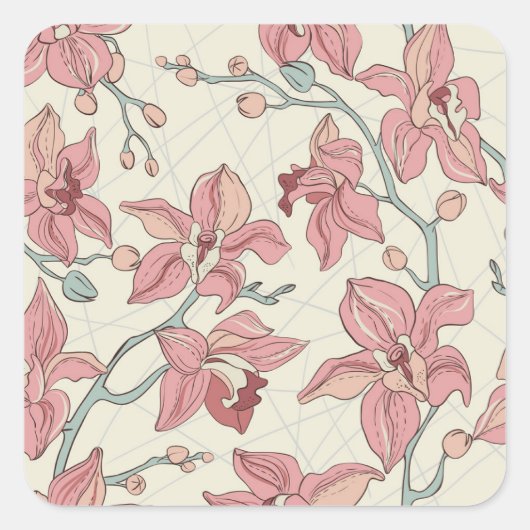 Orchidee Patroon: Elegant papier Vierkante Sticker (Voorkant)