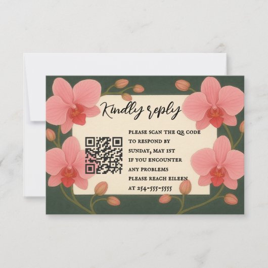 Orchidee QR Code RSVP Kaart voor Altijd Na (Voorkant)