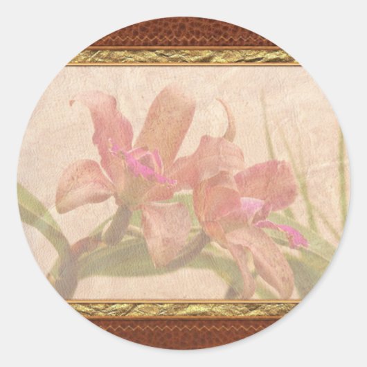 Orchidee - Rosa getikt Ronde Sticker (Voorkant)