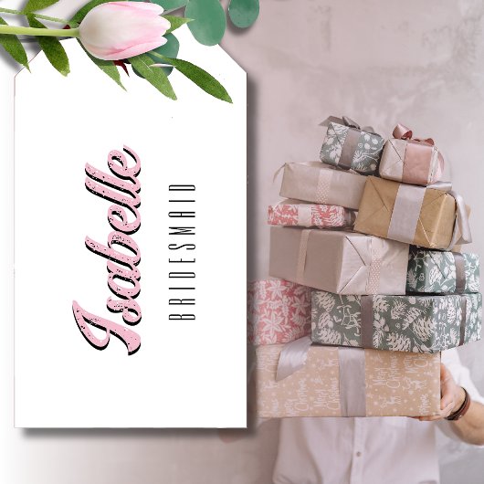 Orchidee Roze 3D Grappige Naam Bruidsmeisje Cadeaulabel