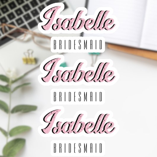 Orchidee Roze 3D Grappige Naam Bruidsmeisje Sticker