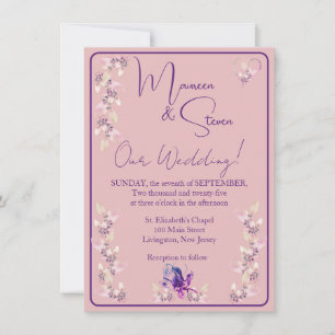 Orchidee roze, lavendel & bloemenbruiloft kaart