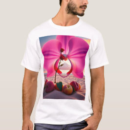 Orchidee roze oceaan berg strand perziken t-shirt