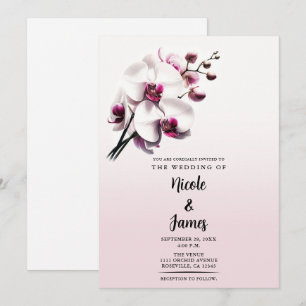 Orchidee Roze & Witte Bruiloft Kaart