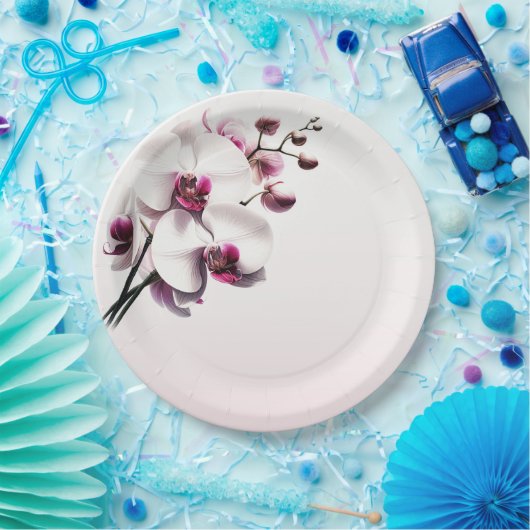 Orchidee Roze & Witte Bruiloft Papieren Bordje (Feest)