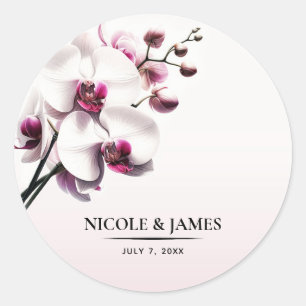 Orchidee Roze & Witte Bruiloft Ronde Sticker