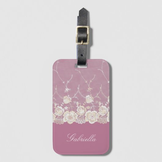 Orchidee Roze Witte Lace Bloemen Bagagelabel (Voorkant (verticaal))