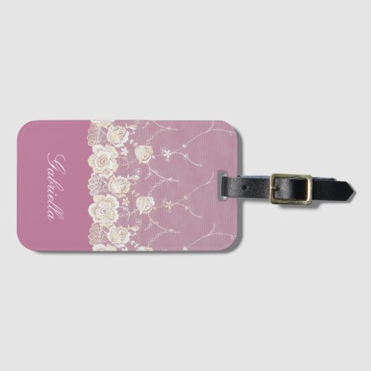 Orchidee Roze Witte Lace Bloemen Bagagelabel (Voorkant (horizontaal))