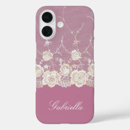Orchidee Roze Witte Lace Bloemen iPhone 16 Hoesje